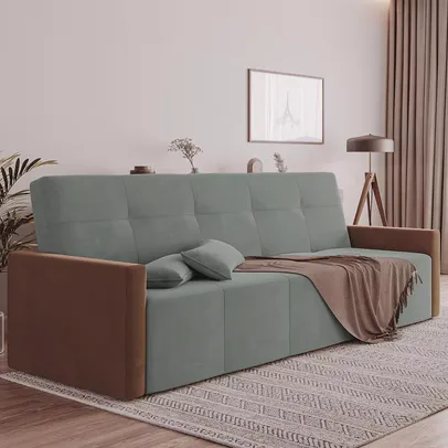 Sofa Cama 4 Lugares Retrátil e Reclinável Paris 2,10m Veludo Cinza