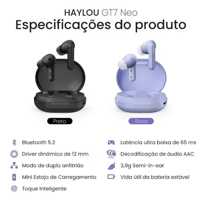 Fone De Ouvido Sem Fio Com Bluetooth Modo Baixo Da Iluminação HAYLOU GT7 Neo