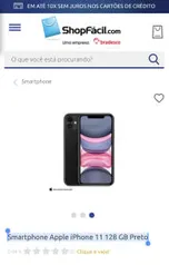 Smartphone Apple iPhone 11 128 GB Preto R$4199