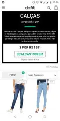 3 Calças Jeans Femininas (Biotipo, Coca-Cola Jeans, Colcci, Hering, Sawary) por R$ 199