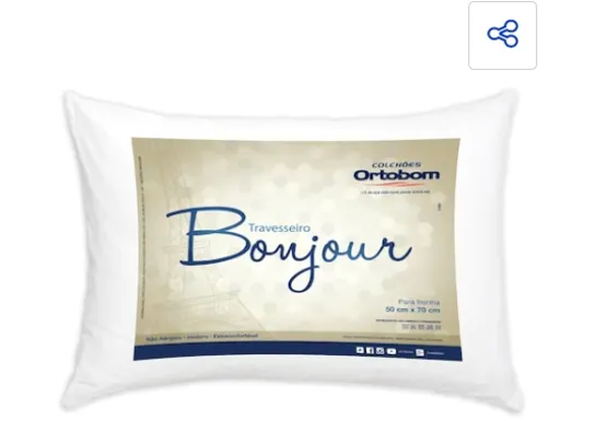 Travesseiro Ortobom Bonjour em Fibra Siliconizada 50 x 70 cm - Branco