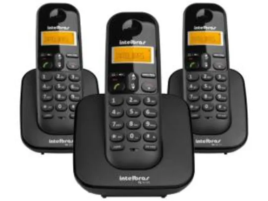 Telefone Sem Fio Intelbras TS 3113 + 2 Ramais - Identificador de Chamada Conferência Preto por R$ 160