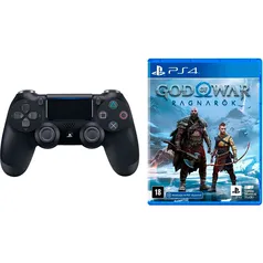 Kit Controle Sem Fio Dualshock 4 Preto + Game God of War Ragnarok Standard - PS4