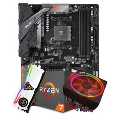 Kit Upgrade Placa Mãe Gigabyte B450 Aorus Elite DDR4 AM4 + Processador Amd Ryzen 7 2700x 3.7ghz + Memória DDR4 8GB 3000MHz