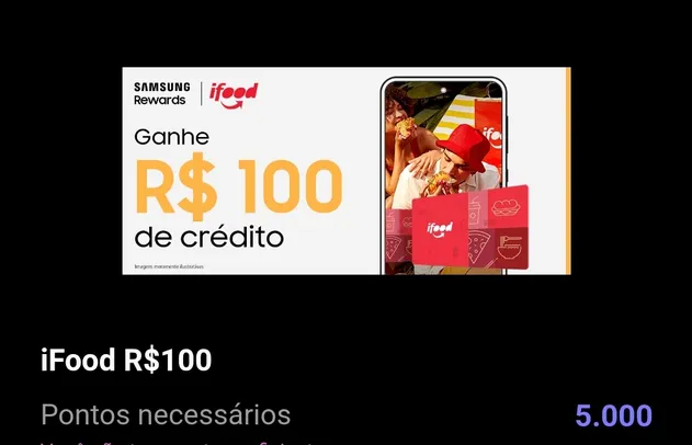 Samsung Pay: Voucher iFood de R$ 100 por 5000 pontos