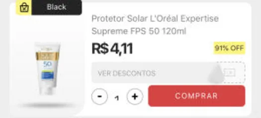 Protetor solar loreal supreme FPS 50 120ml | R$ 4,11