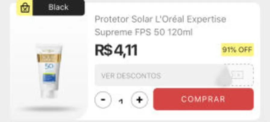 Protetor solar loreal supreme FPS 50 120ml | R$ 4,11