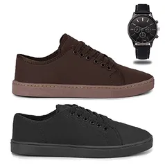 Kit 2 pares de Tênis Casual Masculino + Relógio 