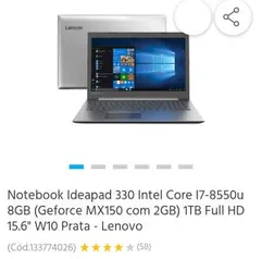 Ideapad 330 i7-8550u 8 GB RAM MX 150 2GB Tela Full HD