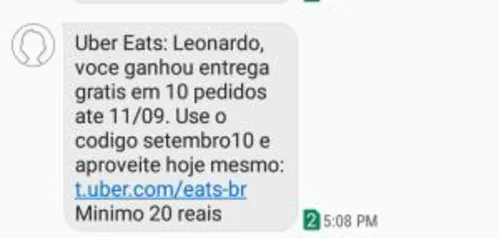 [Usuários Selecionados ] Uber Eats 10 Entregas Grátis