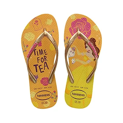 Chinelo Kids Slim Princess, Havaianas, Meninas, Amarelo Limão/Dourado/Pink Eletric, 35/36