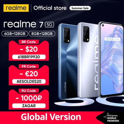 Smartphone Realme 7 5G - 8GB + 128GB, Versão Global | R$1.079