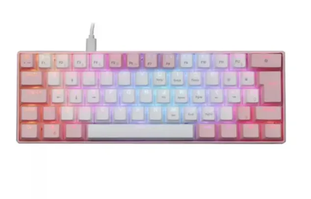 Teclado Mecânico Gamer SuperFrame Ferz, RGB, Switch Outemu Blue, ABNT2, 60%, White/Pink ,SF-FERZ-RGB-WP