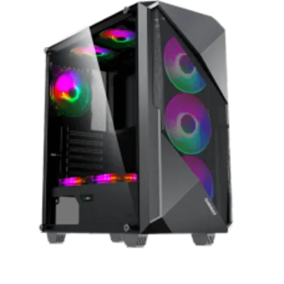 Gabinete Gamer Gamemax Revolt, RGB,  Mid Tower, Vidro Temperado, Preto, S-Fonte, Com 3 Fans