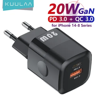 Carregador Kuulaa 20w Gan Pd Charger Support Type C Pd Charging Dual Port USB Charger For Iphone