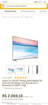 Smart TV Philips 50 Polegadas 50PUG6654/78 Ultra Slim 4K UHD LED Prata Bivolt