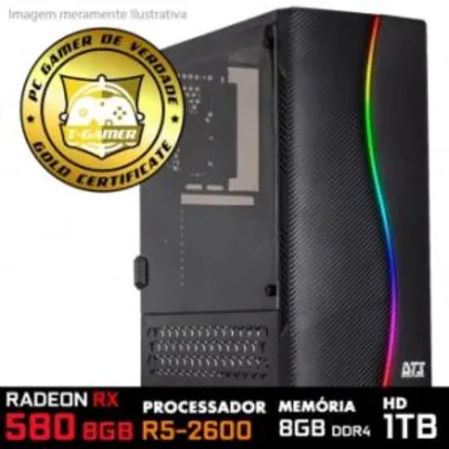 PC Gamer Ideal 2018 | AMD Ryzen 5 2600 3.4GHZ / Radeon RX 580 8GB / 8GB DDR4 / HD 1TB - R$3.114