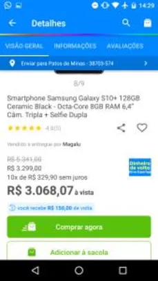 Galaxy S10+ Black ceramic - R$ 3.068 + [R$ 150 Cashback]