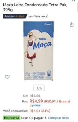 [Prime+Recorrência] Moça Leite Condensado Tetra Pak, 395g | 8 unid | R$3,25 cada