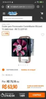 Cooler para Processador CoolerMaster Blizzard T2 AMD/Intel - RR-T2-22FP-R1 | R$64
