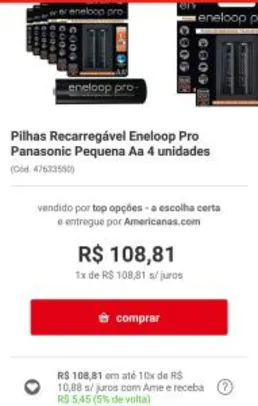 (APP/Frete grátis) Pilhas recarregáveis Eneloop Pro Panasonic AA 4 unidades