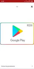 Gift Card Digital Google Play R$ 30 Recarga | R$15