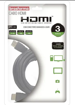 Cabo HDMI 4K 1.4 3m  - 1403 19 Pinos Brasforma - Acessórios e Periféricos