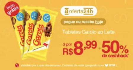 [50% AME] 3 Tabletes Garoto | R$ 8,99