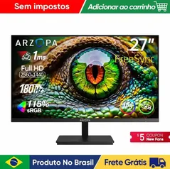 [R$1112 "MOEDAS"/BR] Monitor Gamer ARZOPA 27 Polegadas QHD 2K 180Hz IPS  com Tipo-C, modo Samsung DeX, FreeSync 