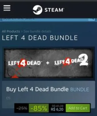 Bundle Left for dead + Left dead 2 | R$ 6