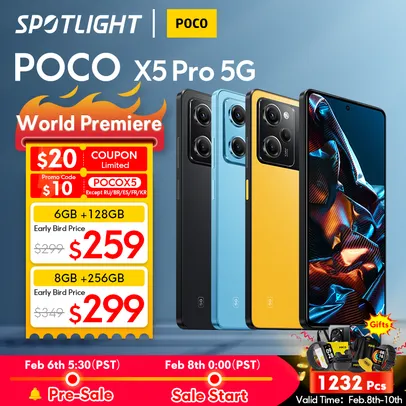 Smartphone POCO X5 Pro 5G - 8GB Ram / 256 GB Memória Interna / Tela 120hz / Camera 108 MP