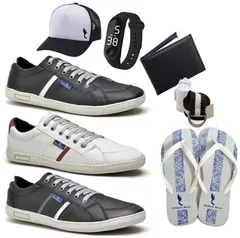 Kit 3 Sapatênis Moderno + Chinelo + Carteira + Acessórios - Polo Blu 