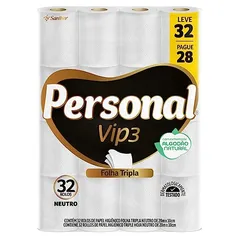 (Prime/Rec/Compre 2) Personal Papel Higiênico Vip Folha Tripla Com 32 Rolos De 20M