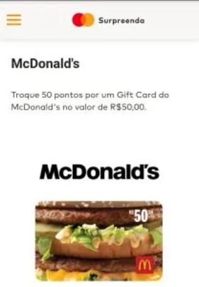 50 pontos por R$50,00 no McDonald's