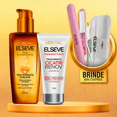 Kit Óleo Capilar Elseve Extraordinário 100ml, Leave-In Elseve RT5 Cicatri Renov 50ml E  Prancha