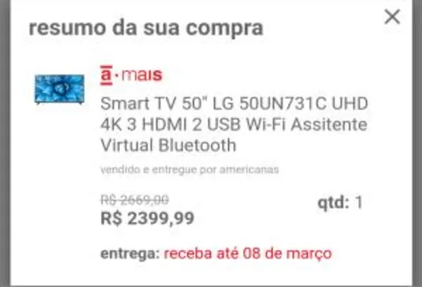 [Pix] Smart TV 50" LG 50UN731C UHD 4K