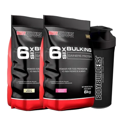 Kit 2x Hipercalórico 6 Six Bulking Protein 6kg + Coqueteleira - Bodybuilders