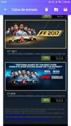 F1 2017 (PC) - R$ 26 (40% OFF)