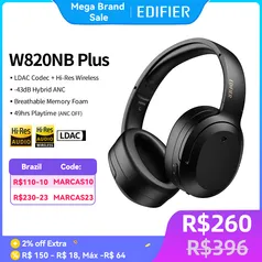 Fone de Ouvido Edifier W820NB+ PLUS Sem Fio com Cancelamento de Ruídos, LDAC - 5 cores disponíveis