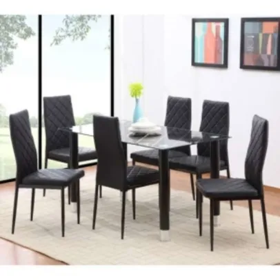 [Mobly] Conjunto de Mesa com 6 Cadeiras de Jantar Devon Preto por R$ 664