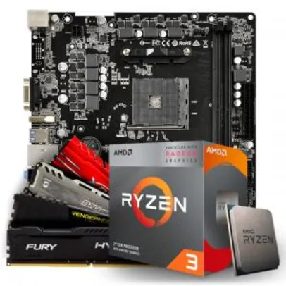 Kit Upgrade Placa Mãe ASRock + Processador AMD Ryzen 3 + Memória DDR4 8GB | R$1189