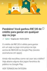 R$7,00 OFF acima de R$35,00 no Google Play (exceto assinaturas em apps).