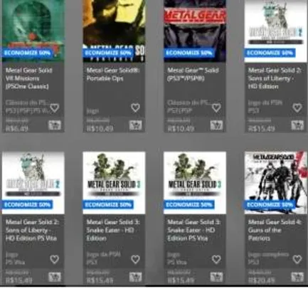 [STORE PLAYSTATION] Promoção Metal Gear Solid - PS3/PS4/PSP/PS Vita - A PARTIR DE R$ 6,49