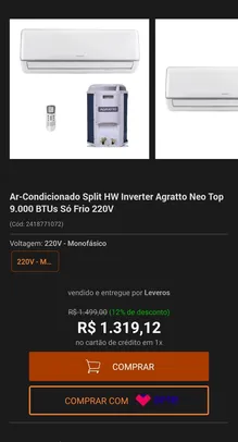 Ar-Condicionado Split HW Inverter Agratto | R$1.219