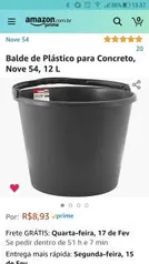 Balde de Plástico para Concreto, Nove 54, 12 L R$9