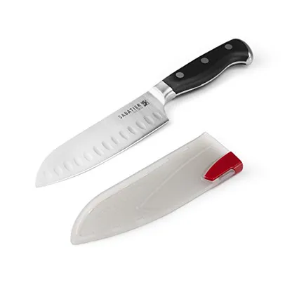 Faca Santoku forjada de aço inoxidável com bainha de autoafiação Sabatier EdgeKeeper, 12,7 cm