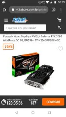 Placa de Vídeo Gigabyte NVIDIA GeForce RTX 2060 WindForce OC 6G, GDDR6 - GV-N2060WF2OC-6GD