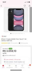 [AME 2515,08] IPHONE 11 64gb preto 4g 6,1”