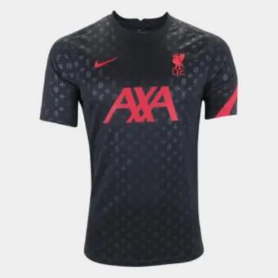 Camisa Liverpool Pré-Jogo 20/21 Nike Masculina - Preto+Vermelho | R$112