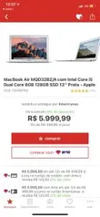 Macbook Apple Air MQD32BZ/A Intel Core i5 13,3" 8GB SSD 128 GB 5ª Geração Mac OS Sierra | R$6.000